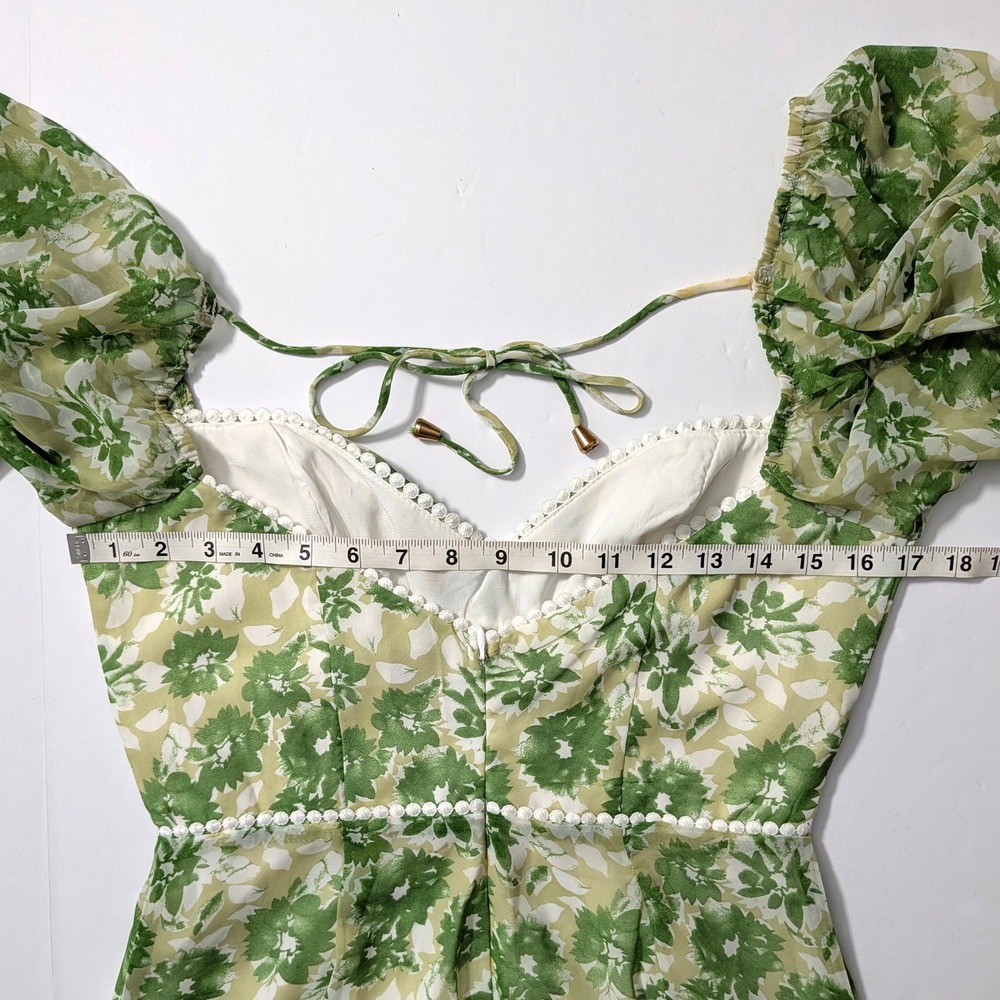Hello Molly Drinking Games Dress Green Floral Puff Sleeve Mini Cutout Size 8 - Picture 10 of 13